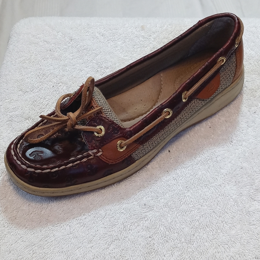 SPERRY TOP-SIDER ANGELFISH BOAT SHOES WOMENS 7 M EMBOSSED ANCHOR PRINT LOAFERS